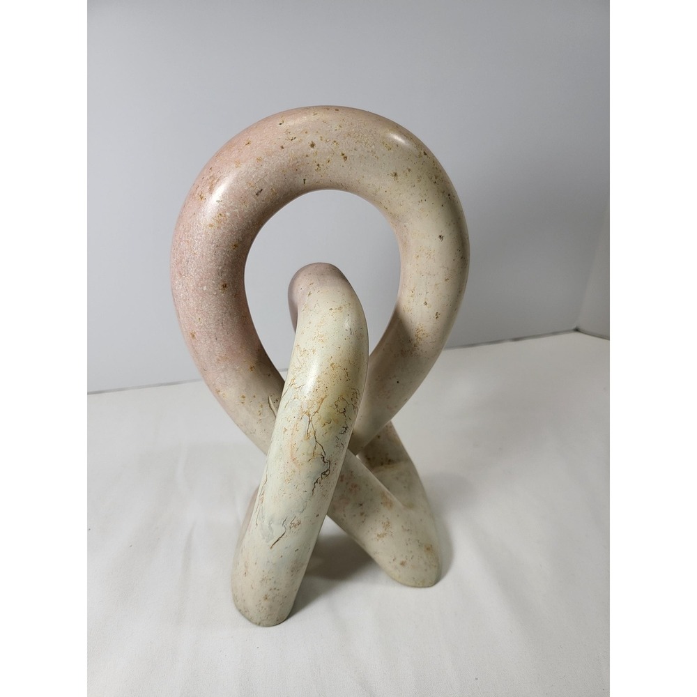 Natural Pink Soapstone Infinity Ribbon Sculpture, Grounding Earth